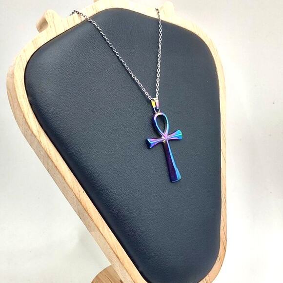 Stainless Iridescent Egyptian Ankh Necklace African Black History Birthday Gift - Picture 1 of 6